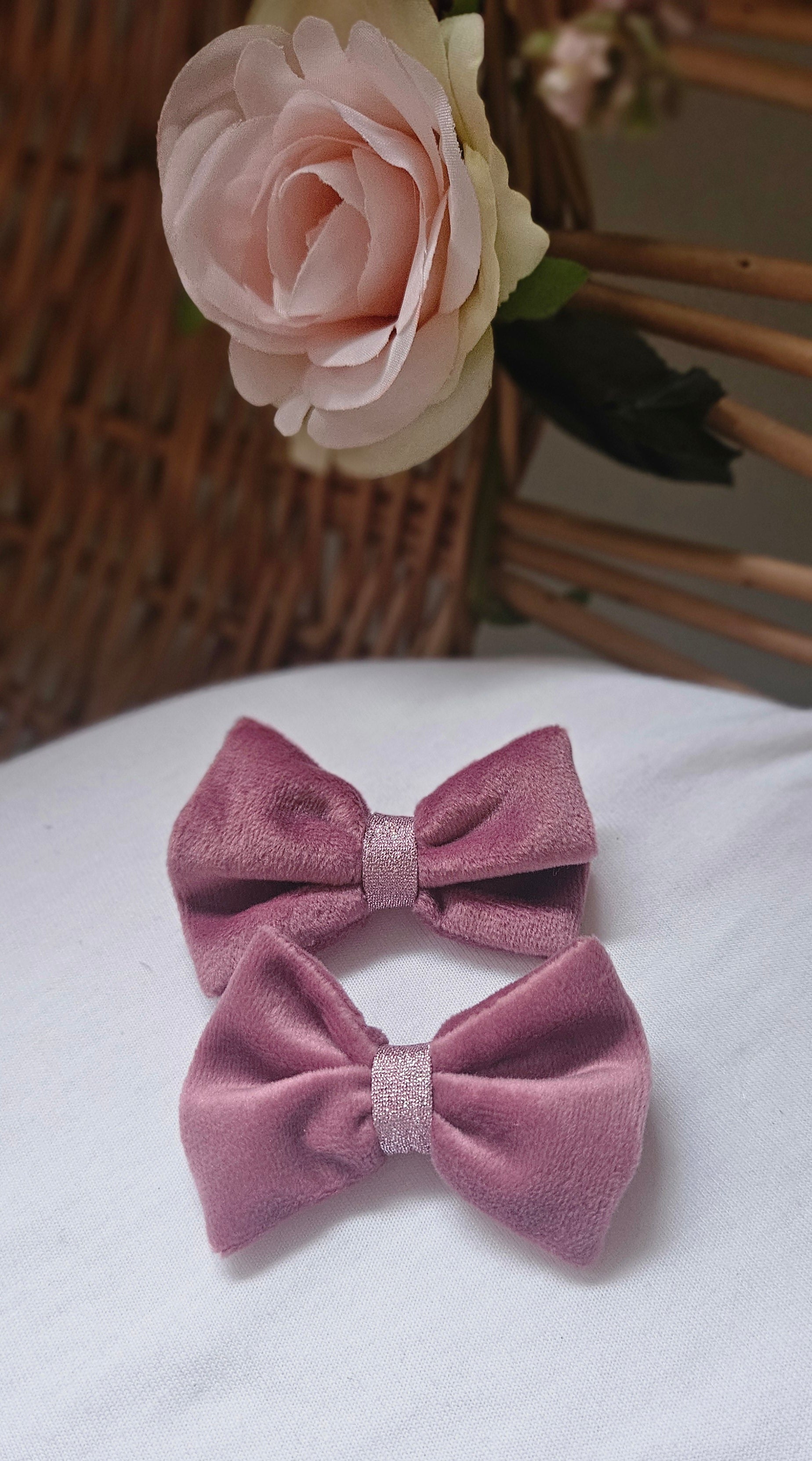 Barette velours vieux rose