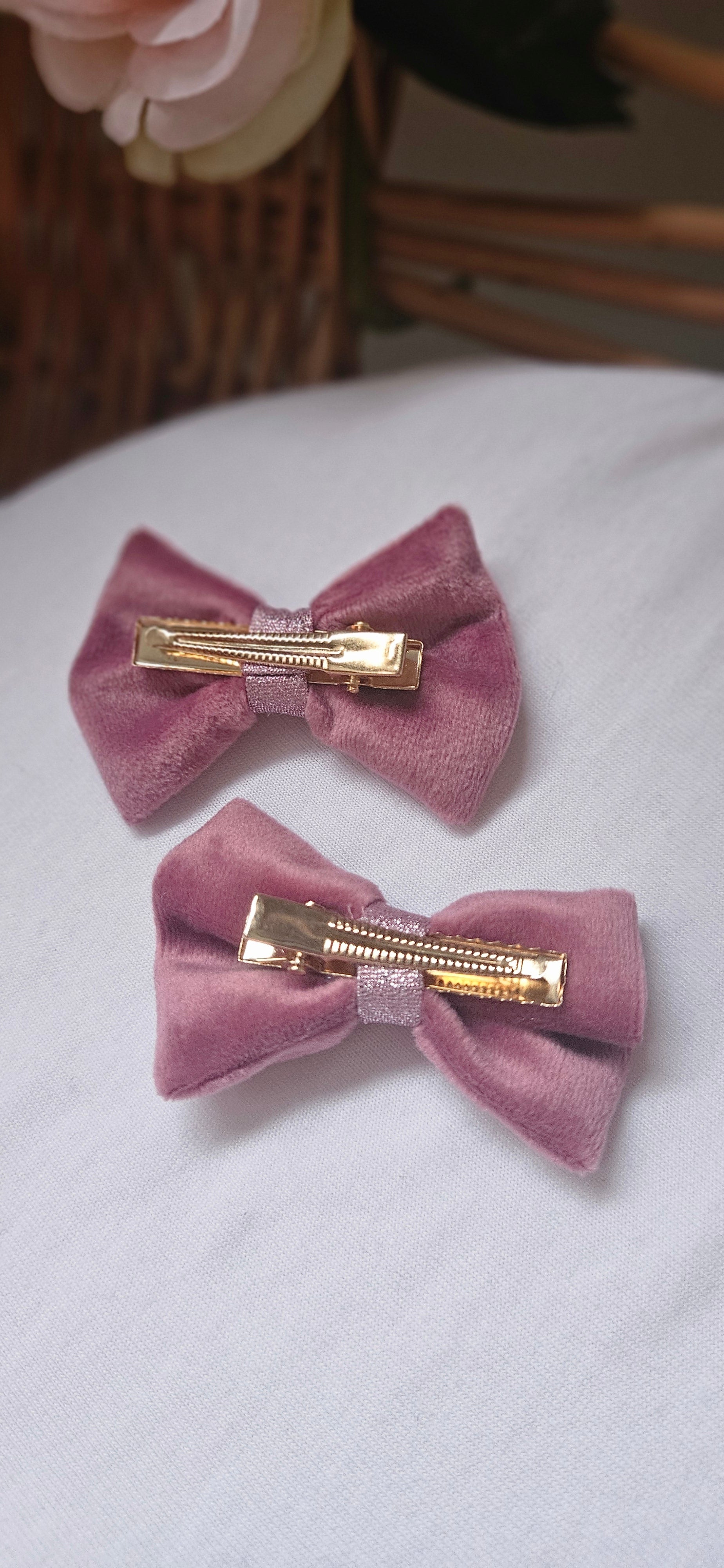 Barette velours vieux rose