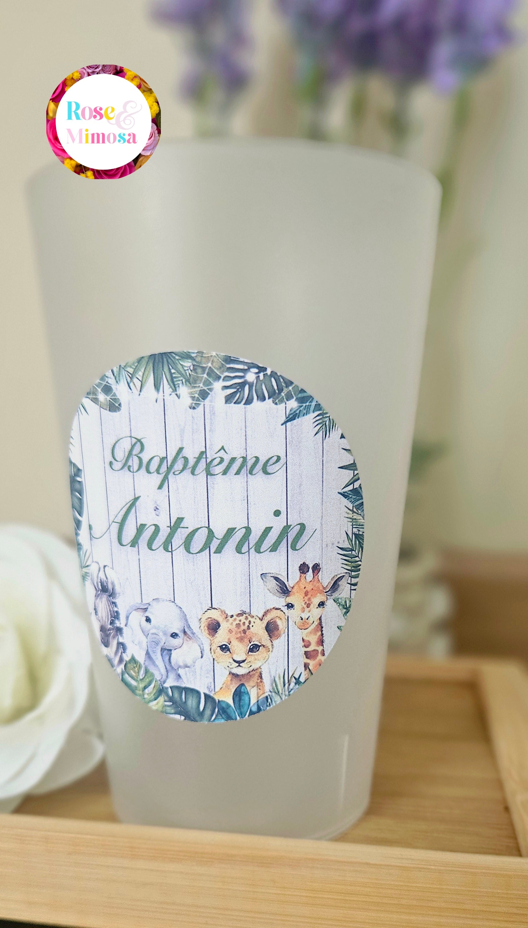 Gobelet Baptême Personnalisé – Jungle Douce & Animaux Aquarelle (25 cl