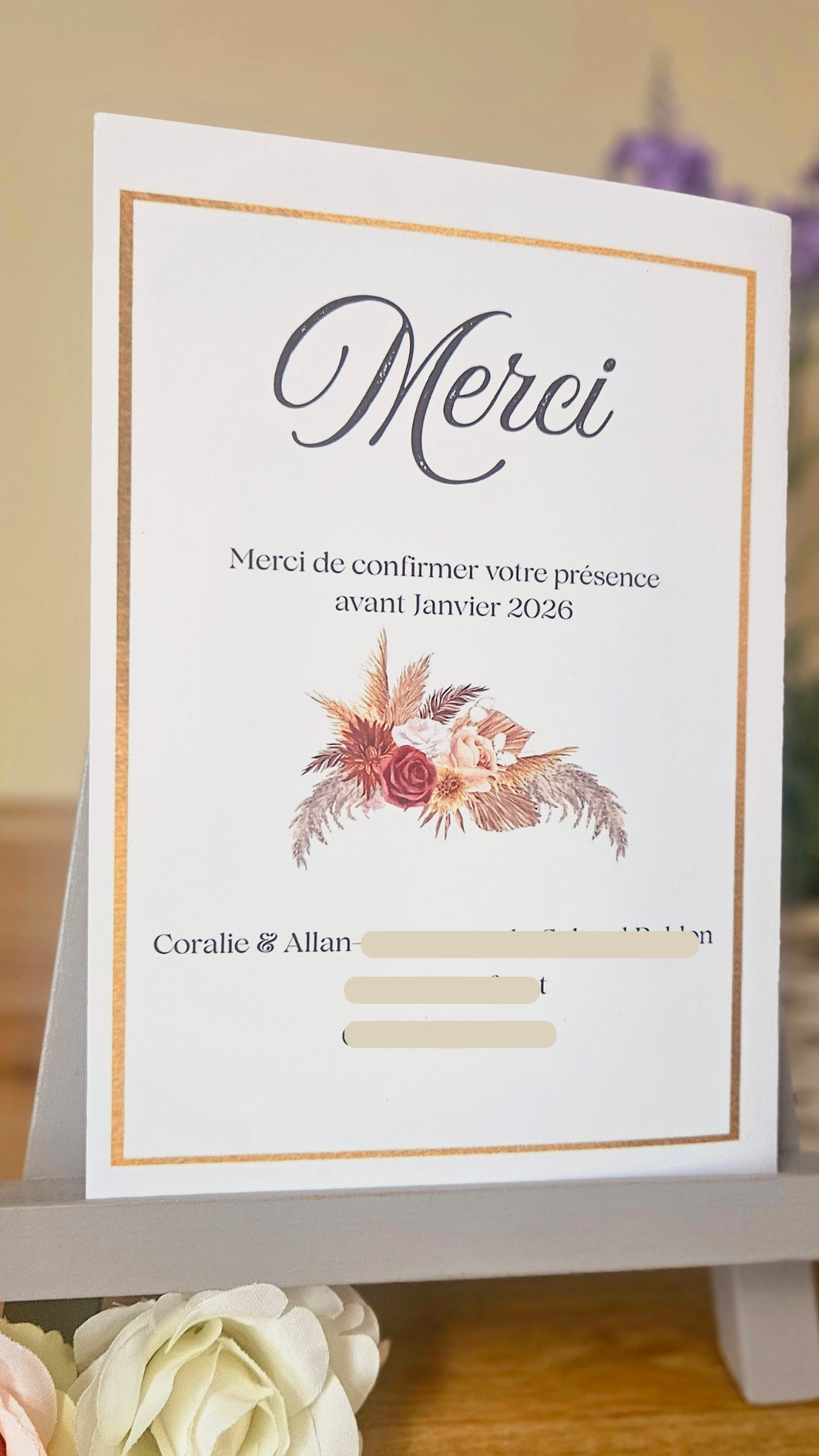 💌 Faire-part de mariage plié floral bohème
