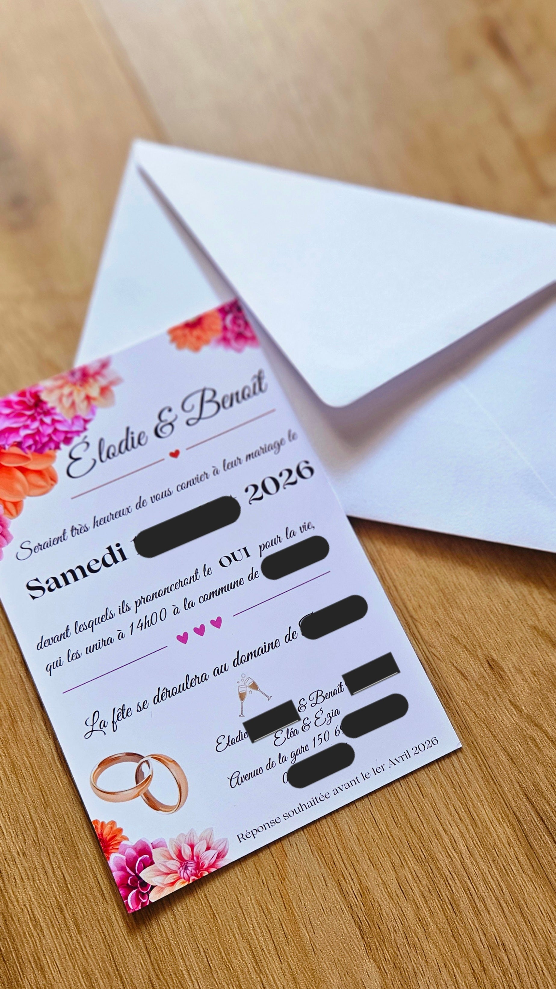 ✨ Faire-part de mariage 10x15 cm – Modèle Floral & Élégant 🌸💍