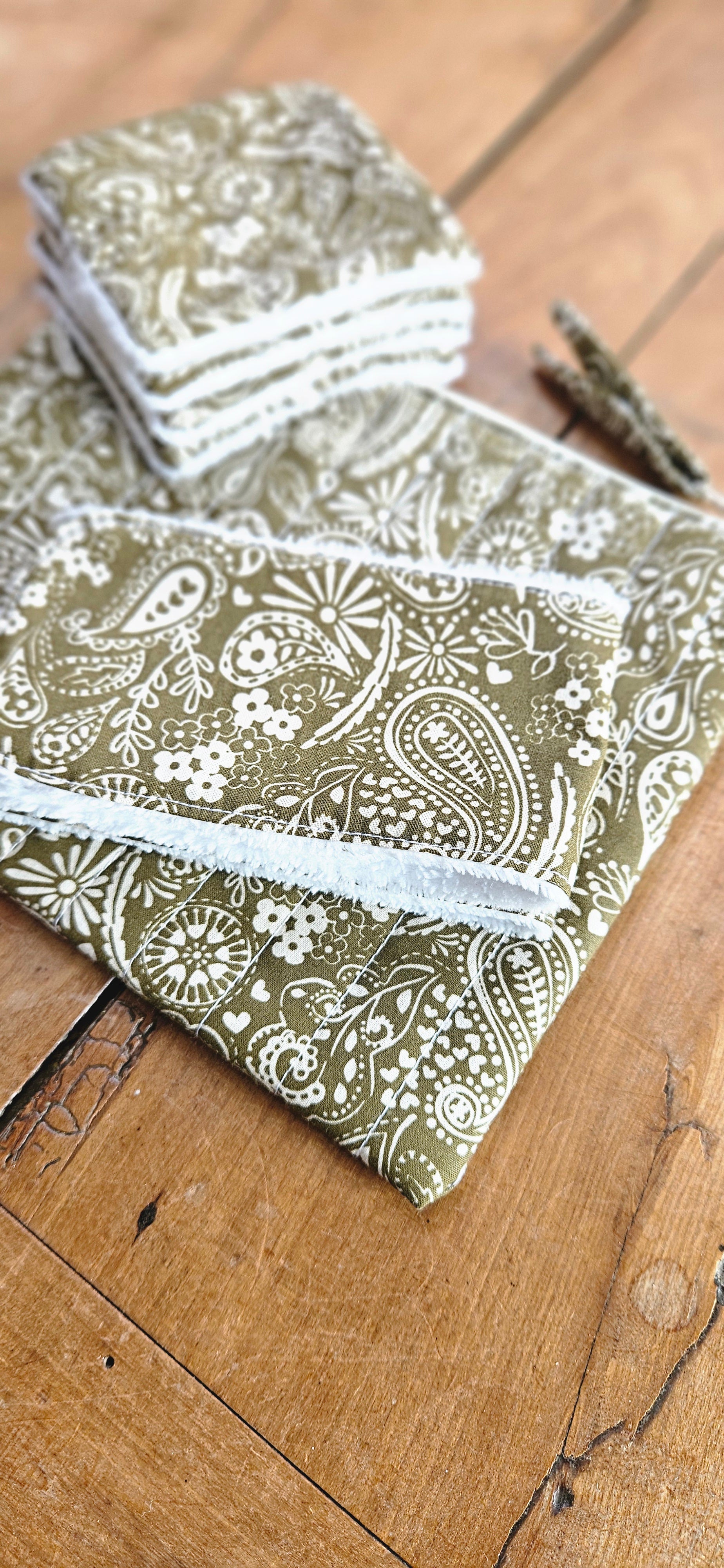 🌿 Lingettes démaquillantes réutilisables – Modèle Olive Bohème