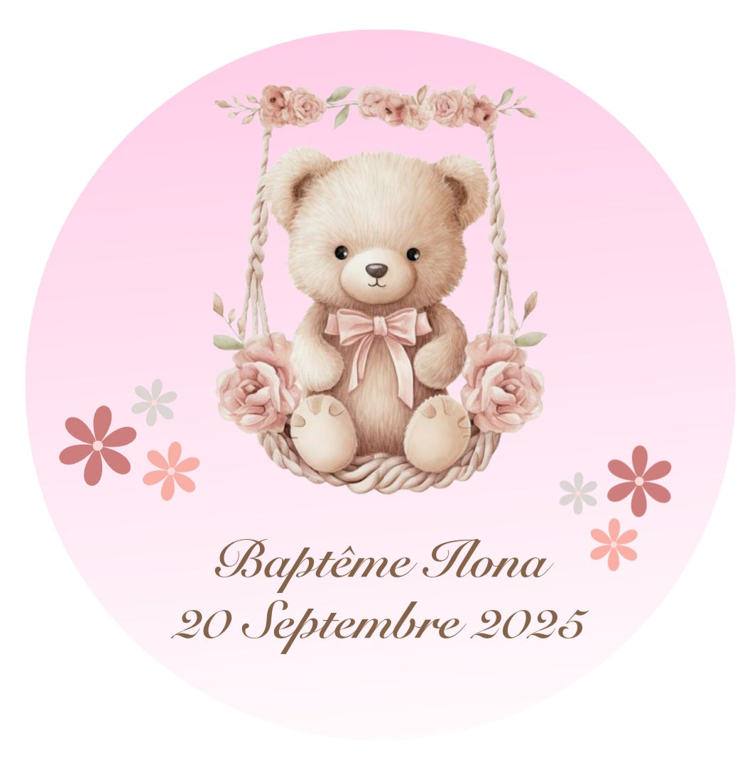 Gobelet Baptême Personnalisé – Ourson Fille (25 cl)