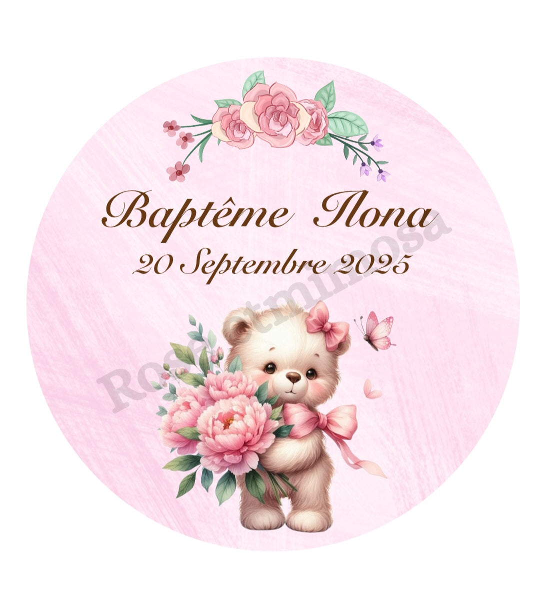 Gobelet Baptême Personnalisé – Ourson Bouquet & Papillon (25 cl)