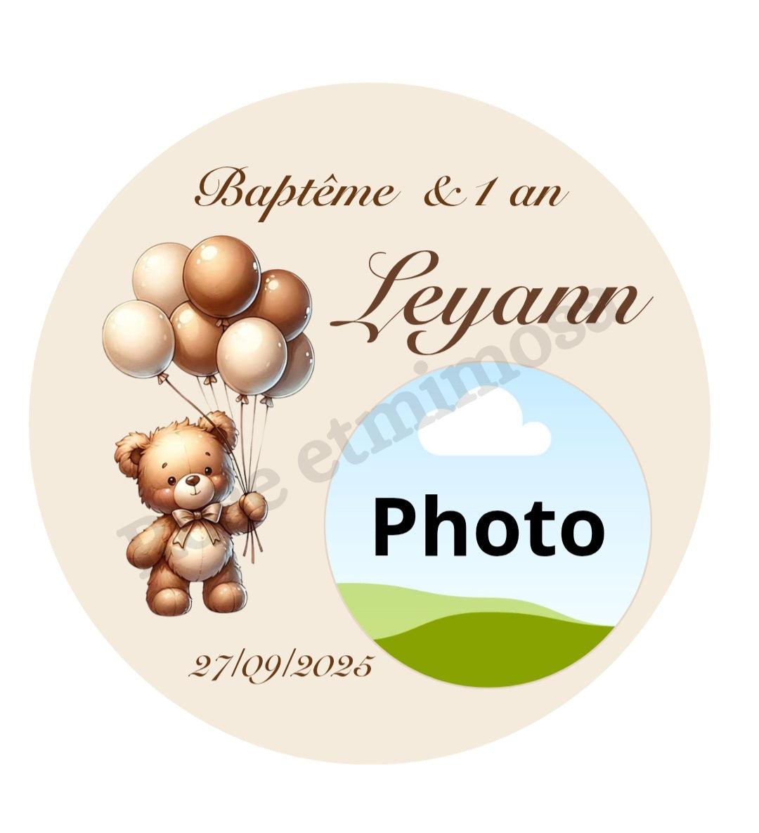 Gobelet Baptême & 1 An Personnalisé – Ourson Ballons + Photo (25 cl)
