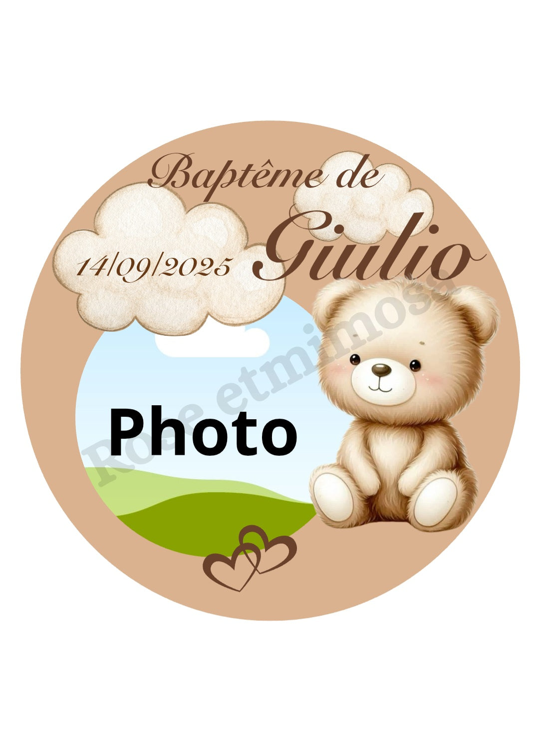 Gobelet Baptême Personnalisé – Ourson & Nuages avec Photo (25 cl)