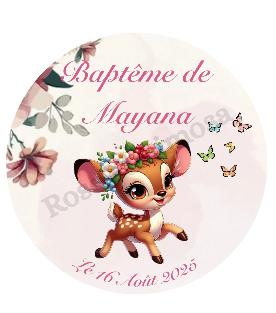Gobelet Baptême Personnalisé – Faon Fleuri & Papillons (25 cl)