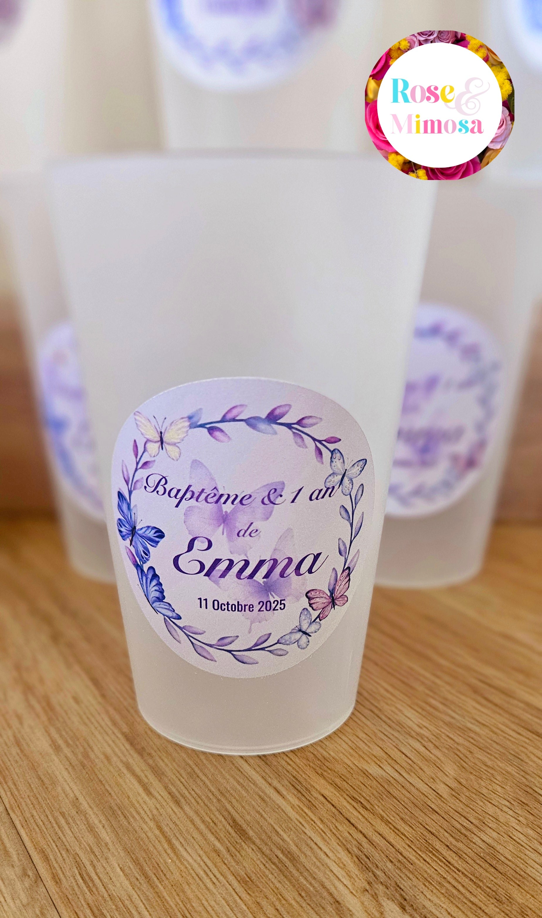 Gobelet Baptême & 1 An Personnalisé – Papillons Violets & Lavande (25 cl)