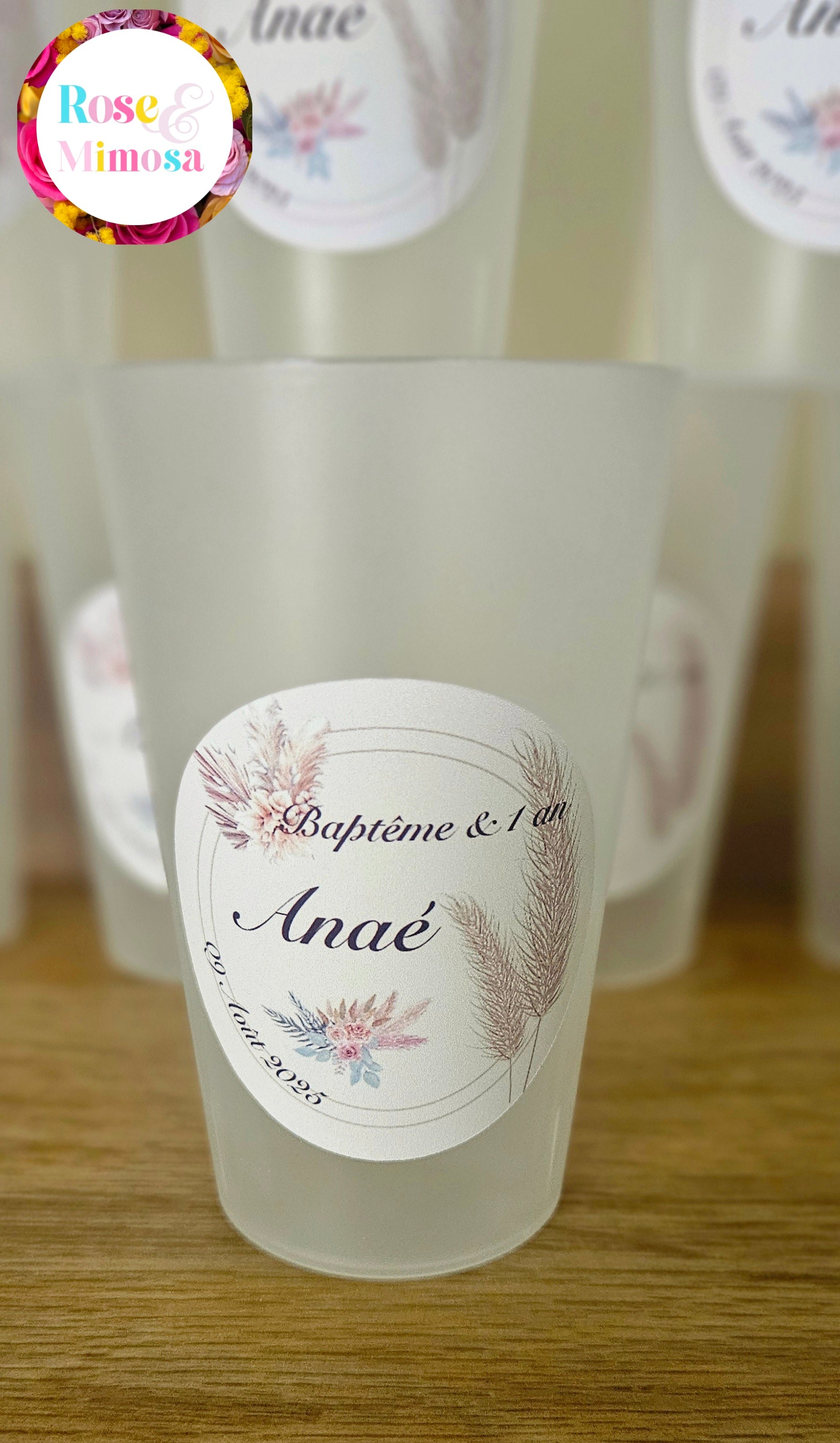 Gobelet Baptême & 1 An Personnalisé – Fleurs Séchées & Herbes de la Pampa (25 cl)