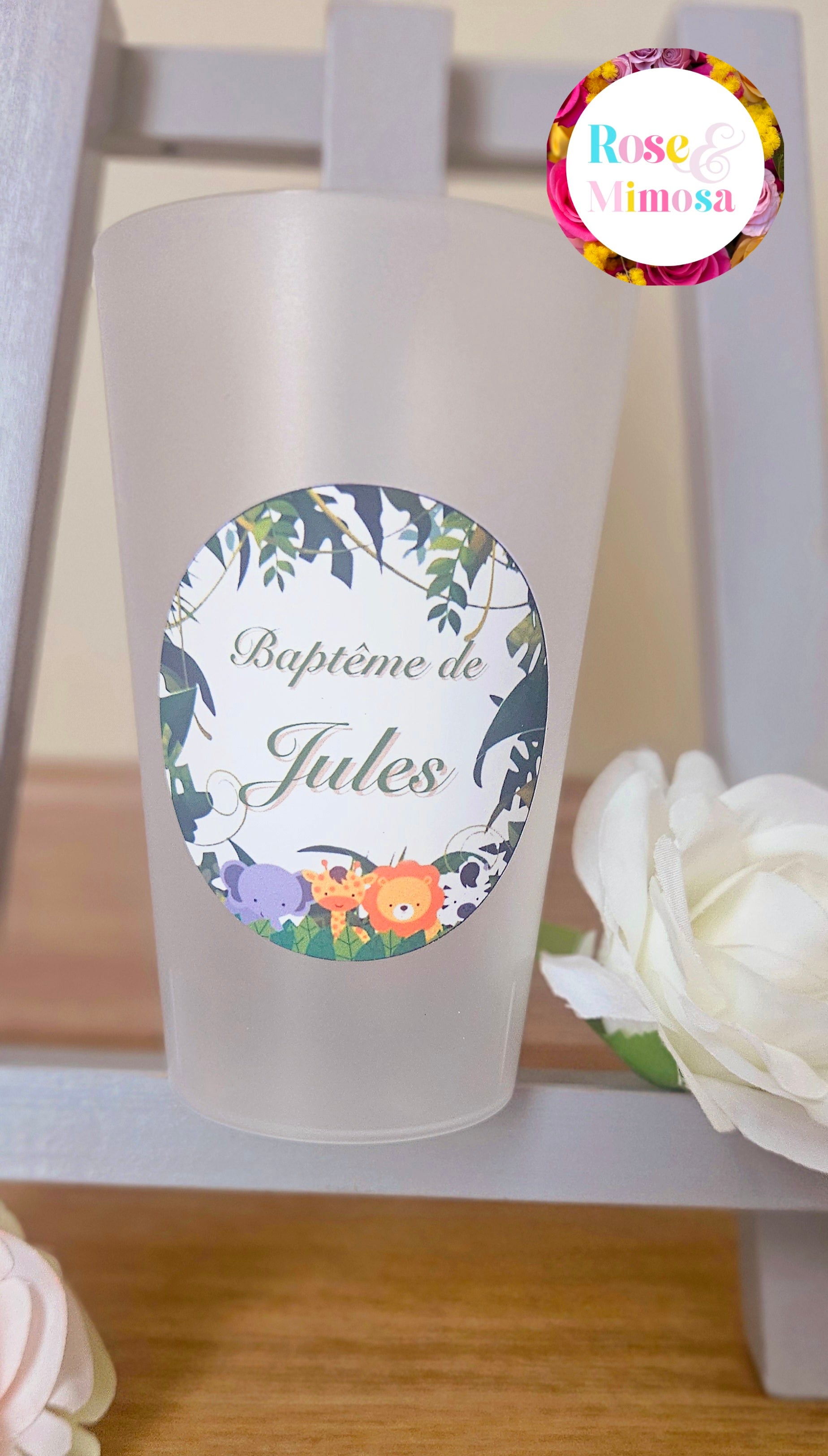 Gobelet Baptême Personnalisé – Jungle & Feuillage Tropical (25 cl)