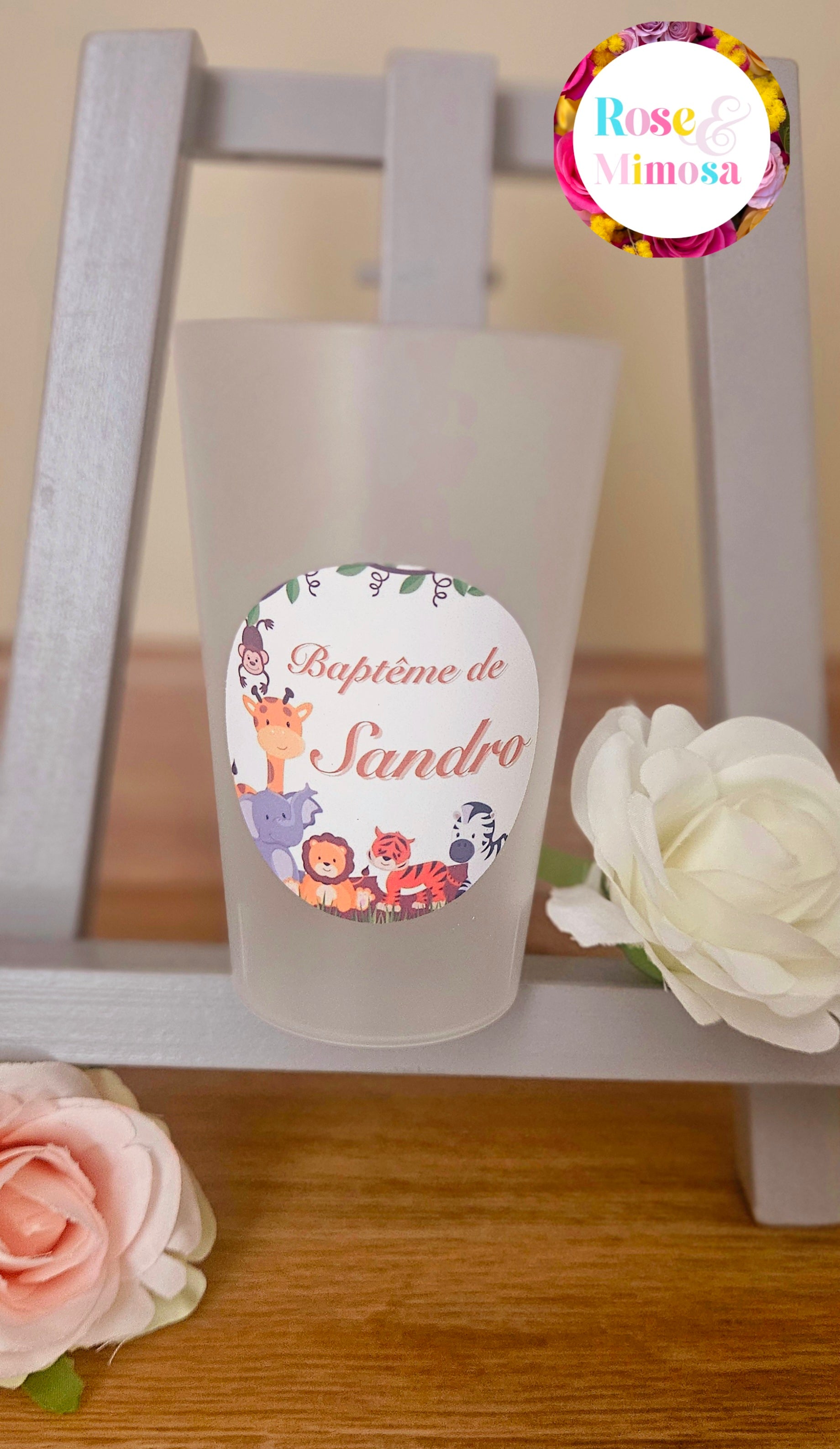 Gobelet Baptême Personnalisé – Animaux de la Jungle (25 cl)