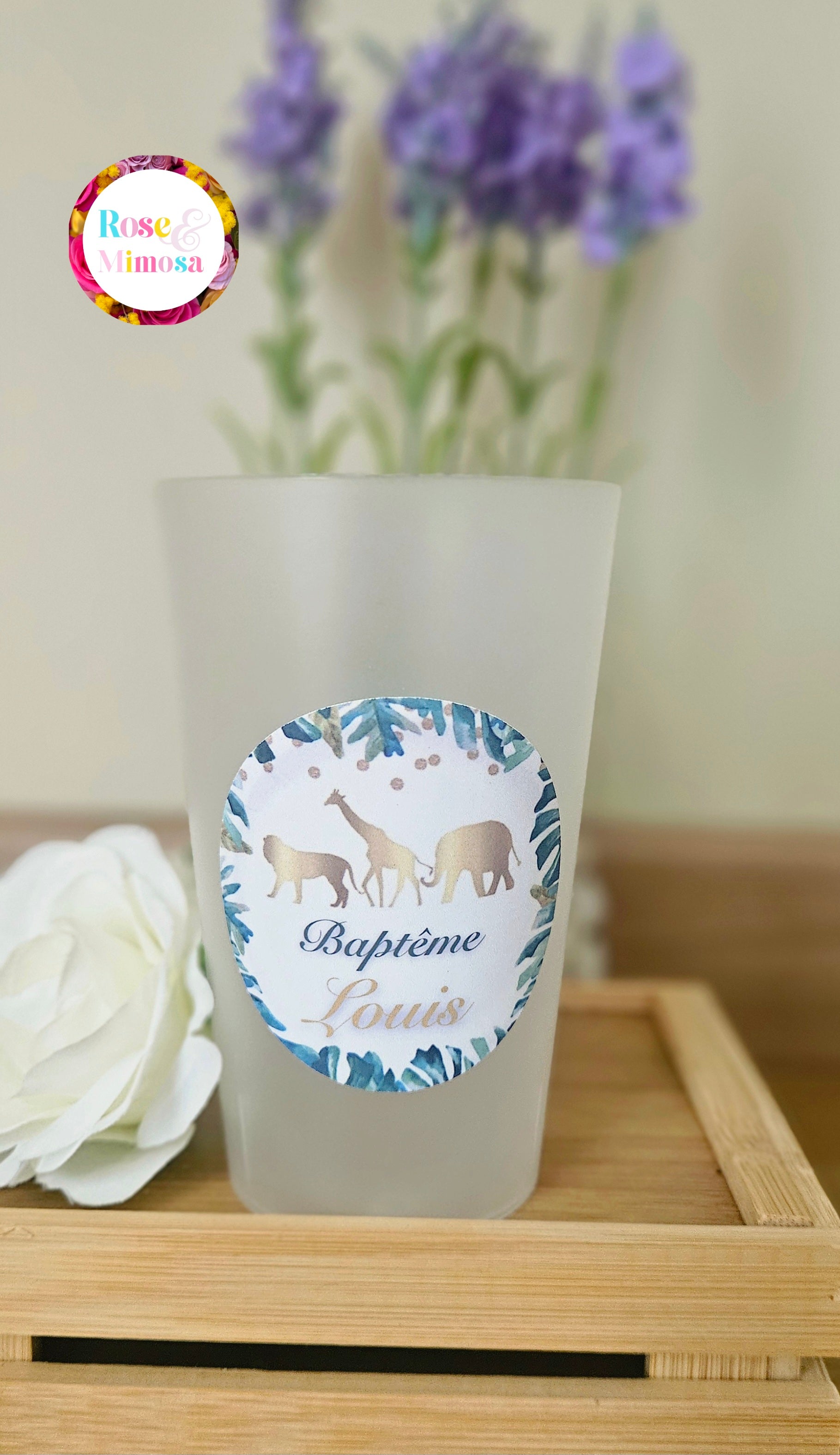Gobelet Baptême Personnalisé – Safari Chic Doré & Jungle Tropicale (25 cl)