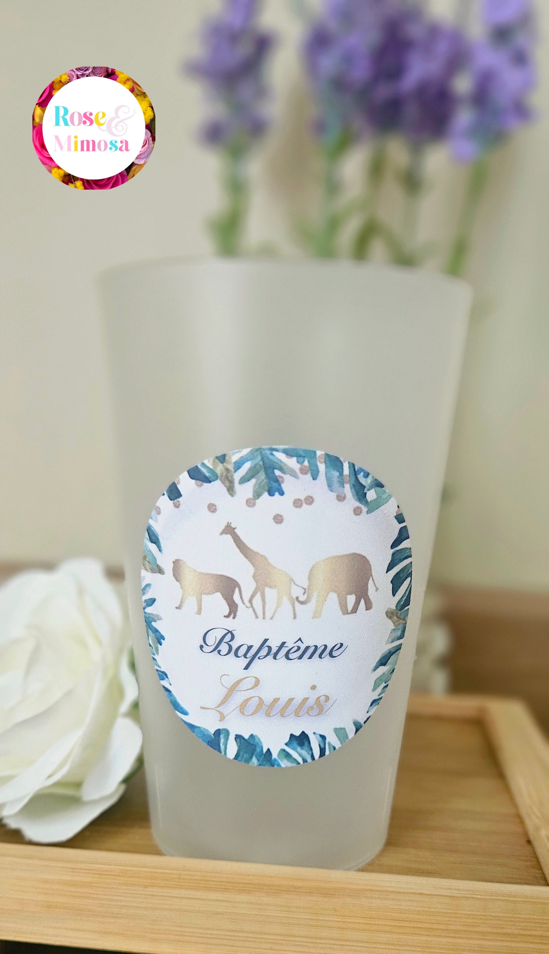 Gobelet Baptême Personnalisé – Safari Chic Doré & Jungle Tropicale (25 cl)