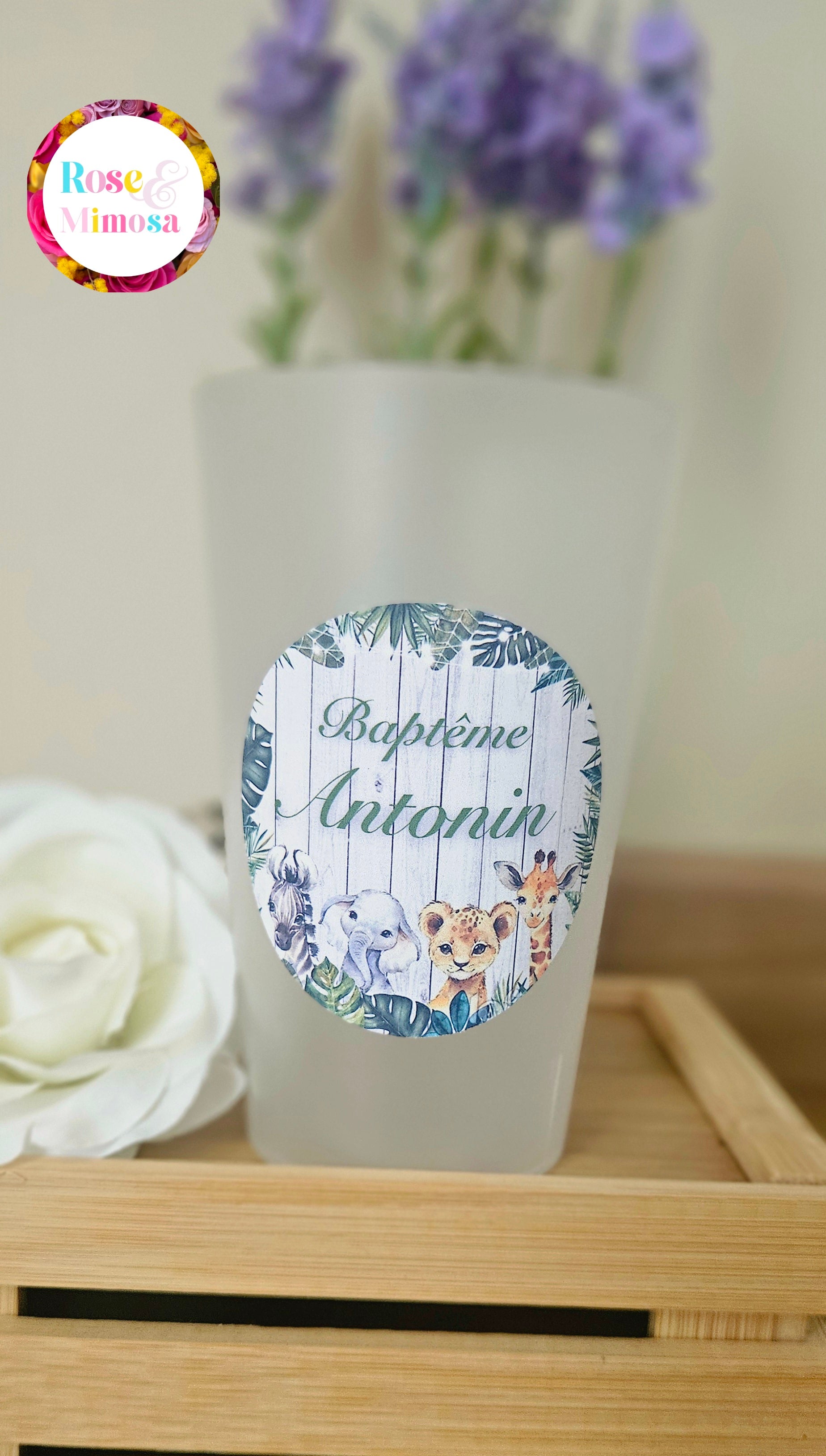 Gobelet Baptême Personnalisé – Jungle Douce & Animaux Aquarelle (25 cl