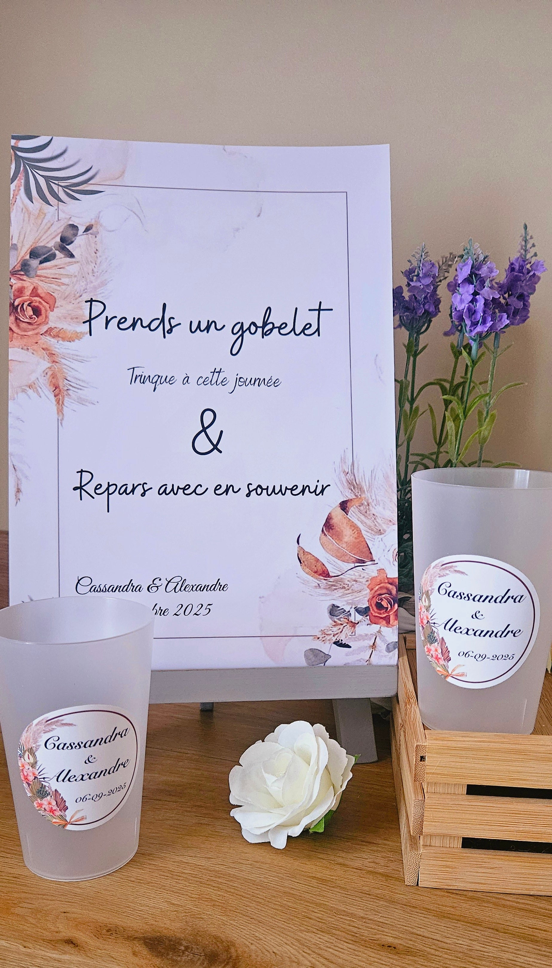 Gobelet Mariage Personnalisé – Bohème Chic Fleuri (25 cl)