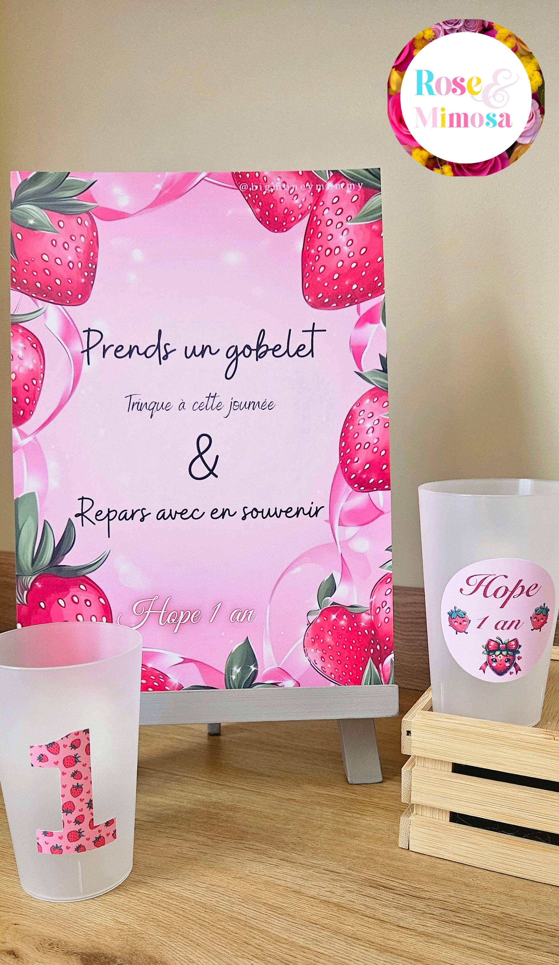 Gobelet Anniversaire Personnalisé – Thème Fraise Rose (25 cl)