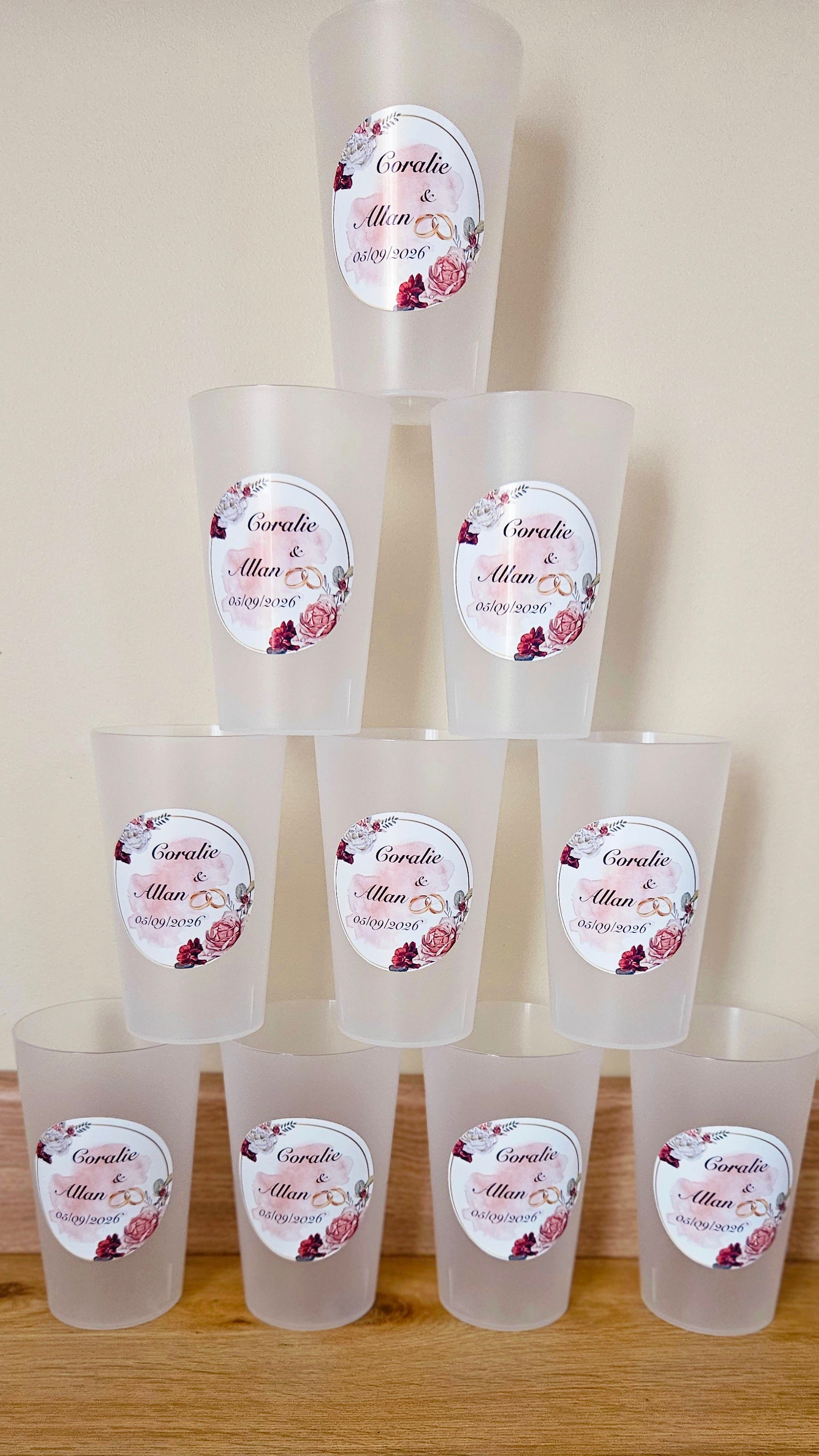Gobelet mariage – Design floral terracotta & doré 🌿💍
