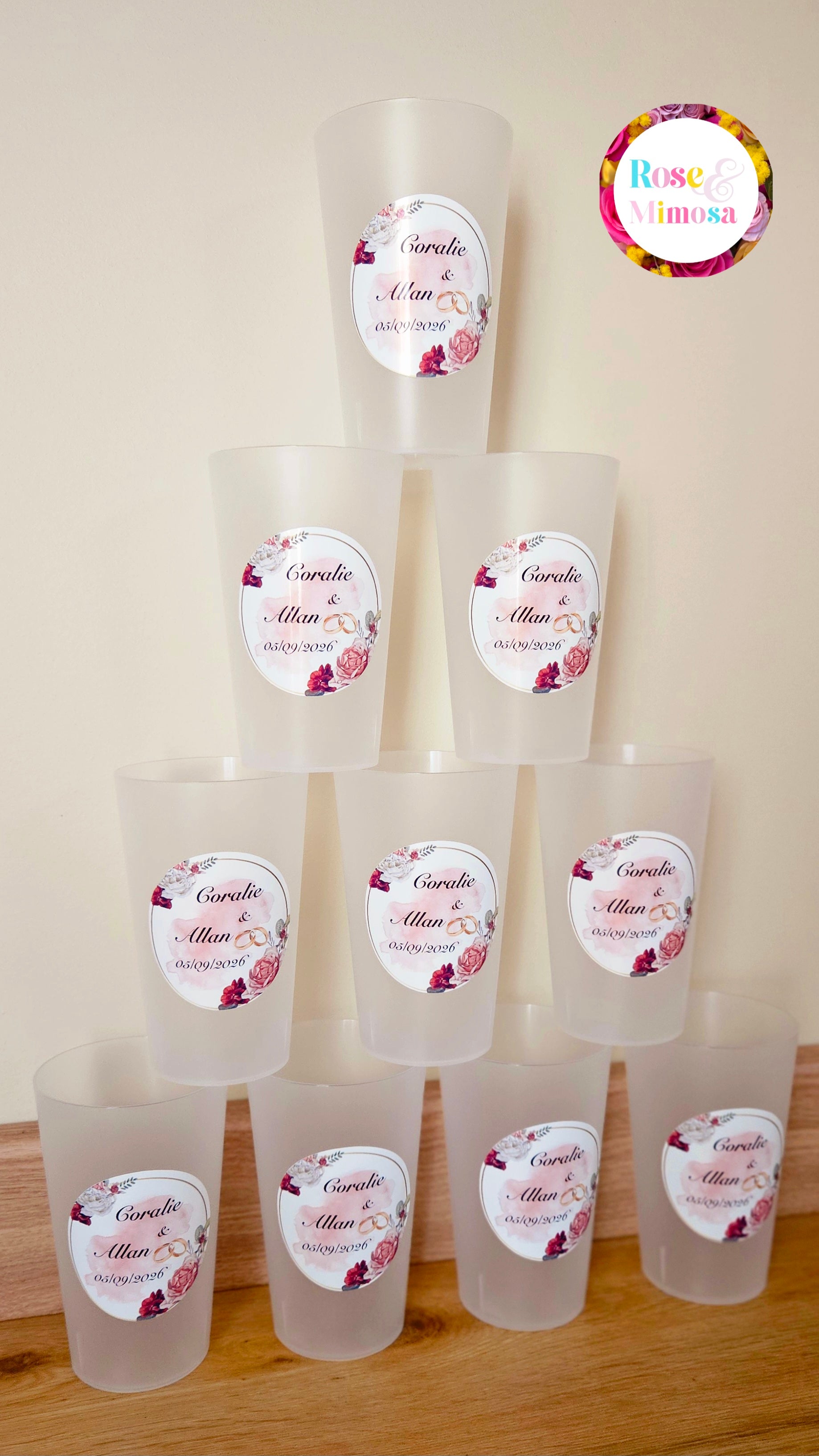 Gobelet mariage – Design floral terracotta & doré 🌿💍