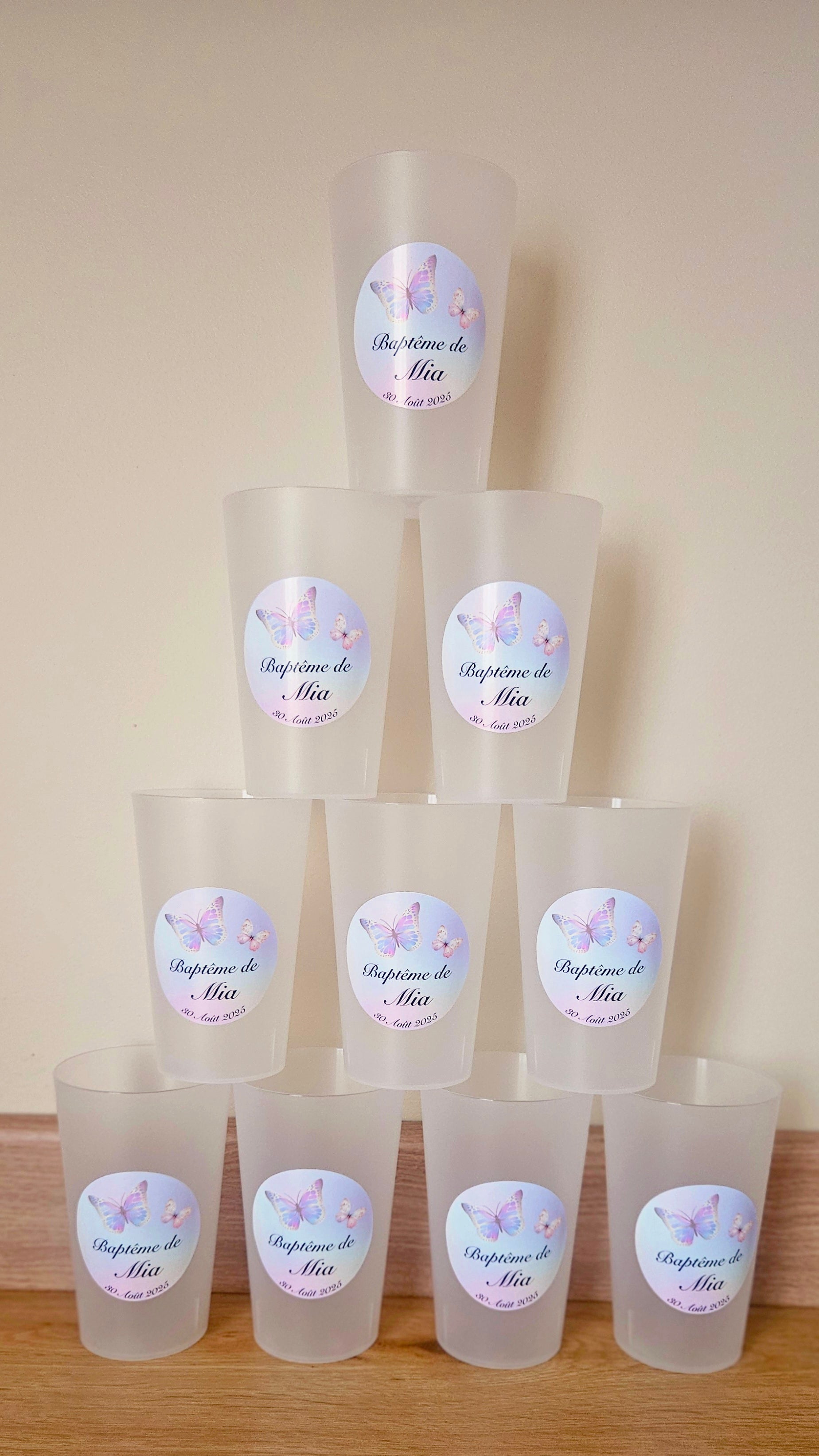 Gobelet baptême – Thème papillons & aquarelle pastel 🦋🎨