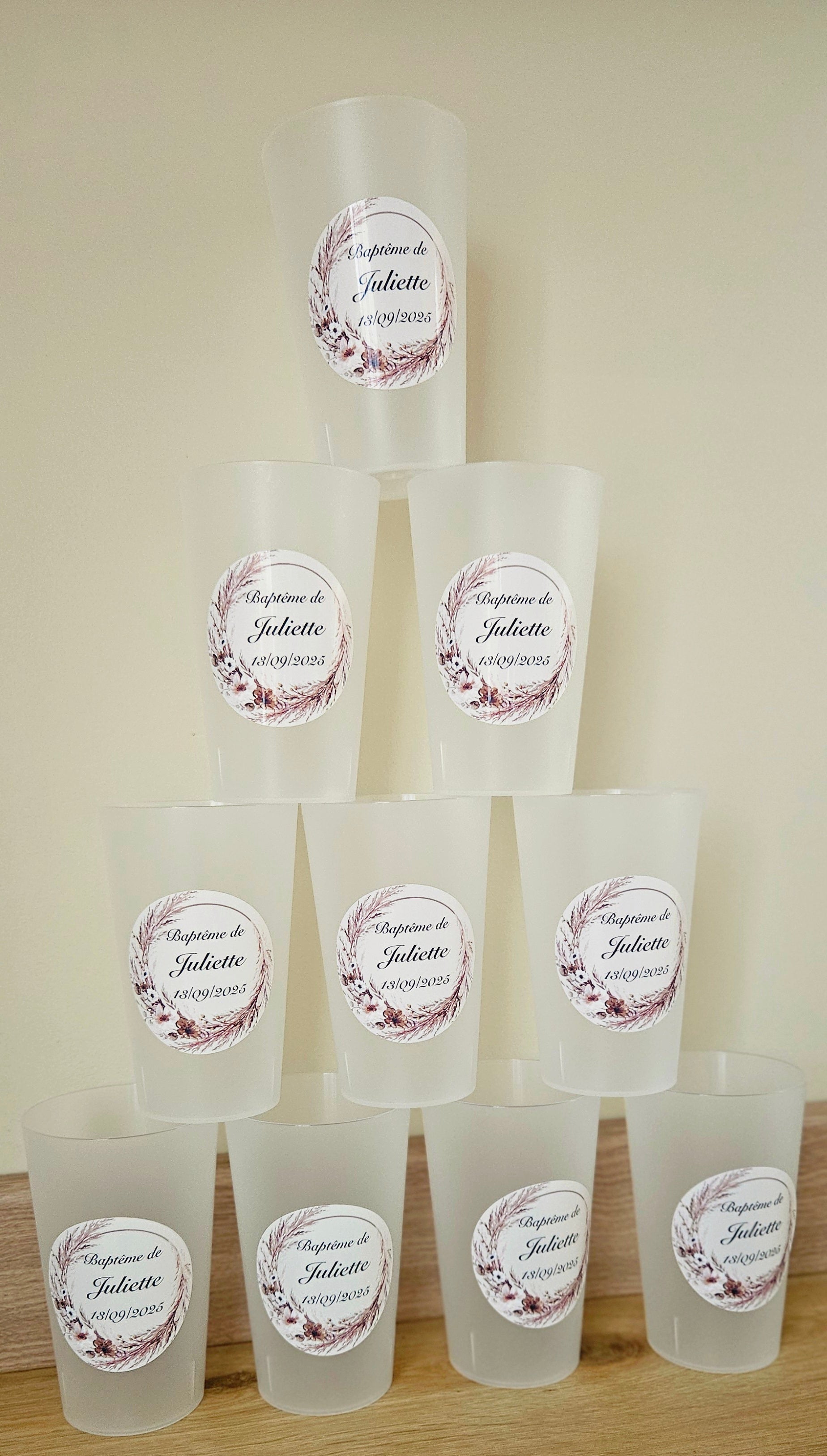 Gobelet baptême – Design bohème & naturel 🌾✨