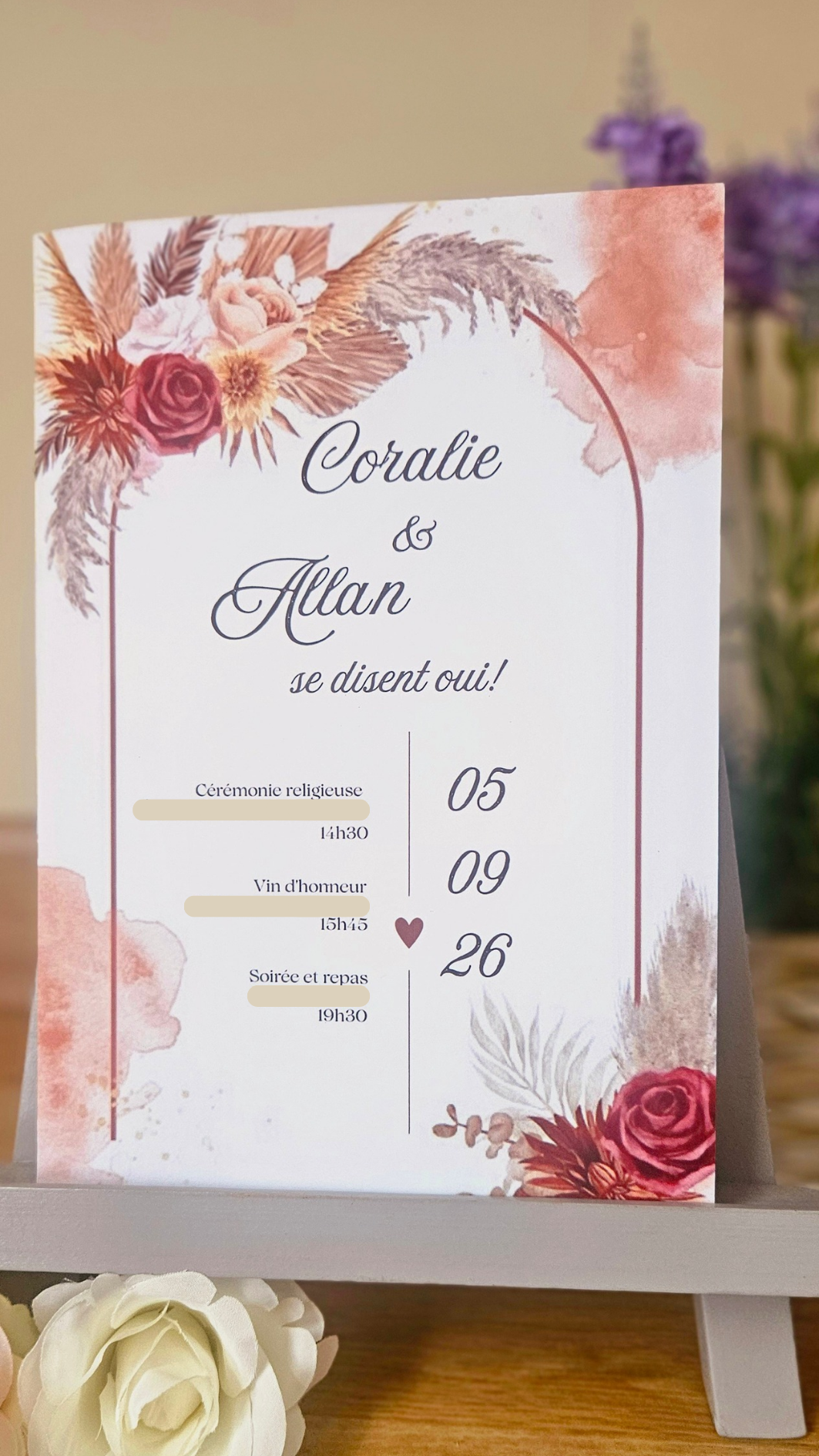 💌 Faire-part de mariage plié floral bohème