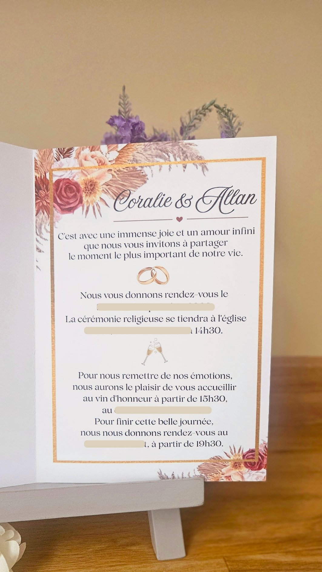 💌 Faire-part de mariage plié floral bohème