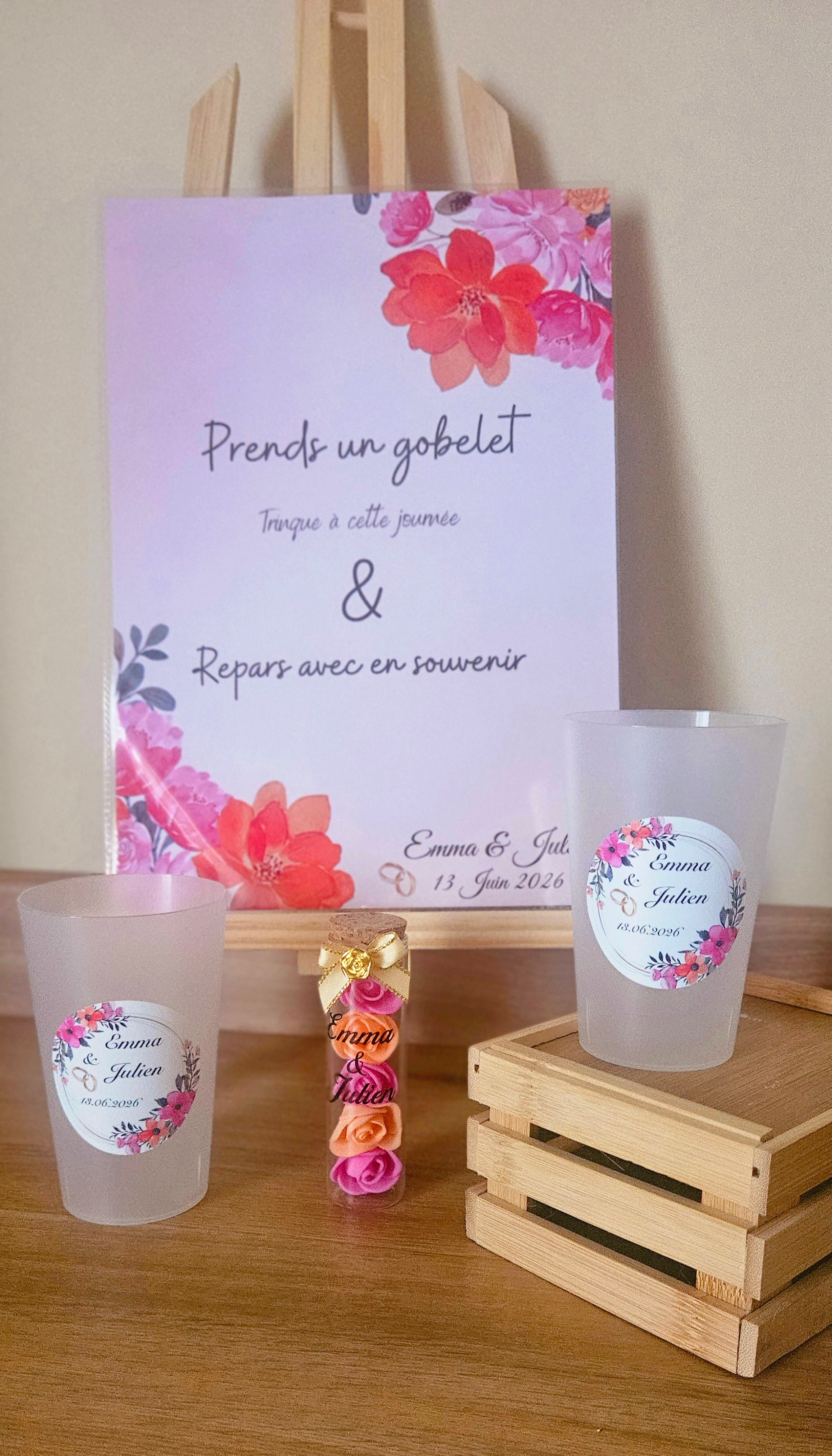 Gobelet mariage – Thème floral coloré & romantique 🌺💞