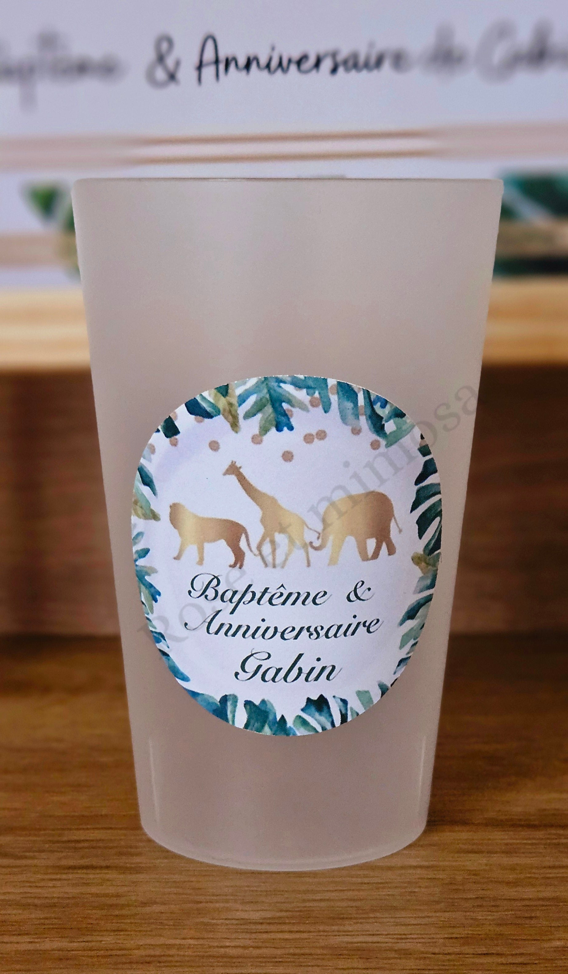 Gobelet Baptême Personnalisé – Safari Chic Doré & Jungle Tropicale (25 cl)