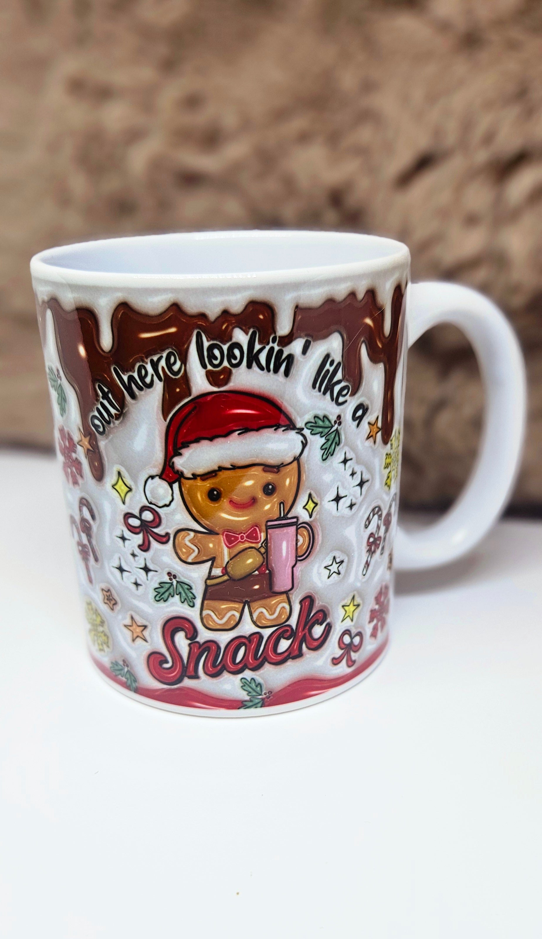🍫 Mug “Snack” – Gingerbread Edition (Effet 3D) 🎄