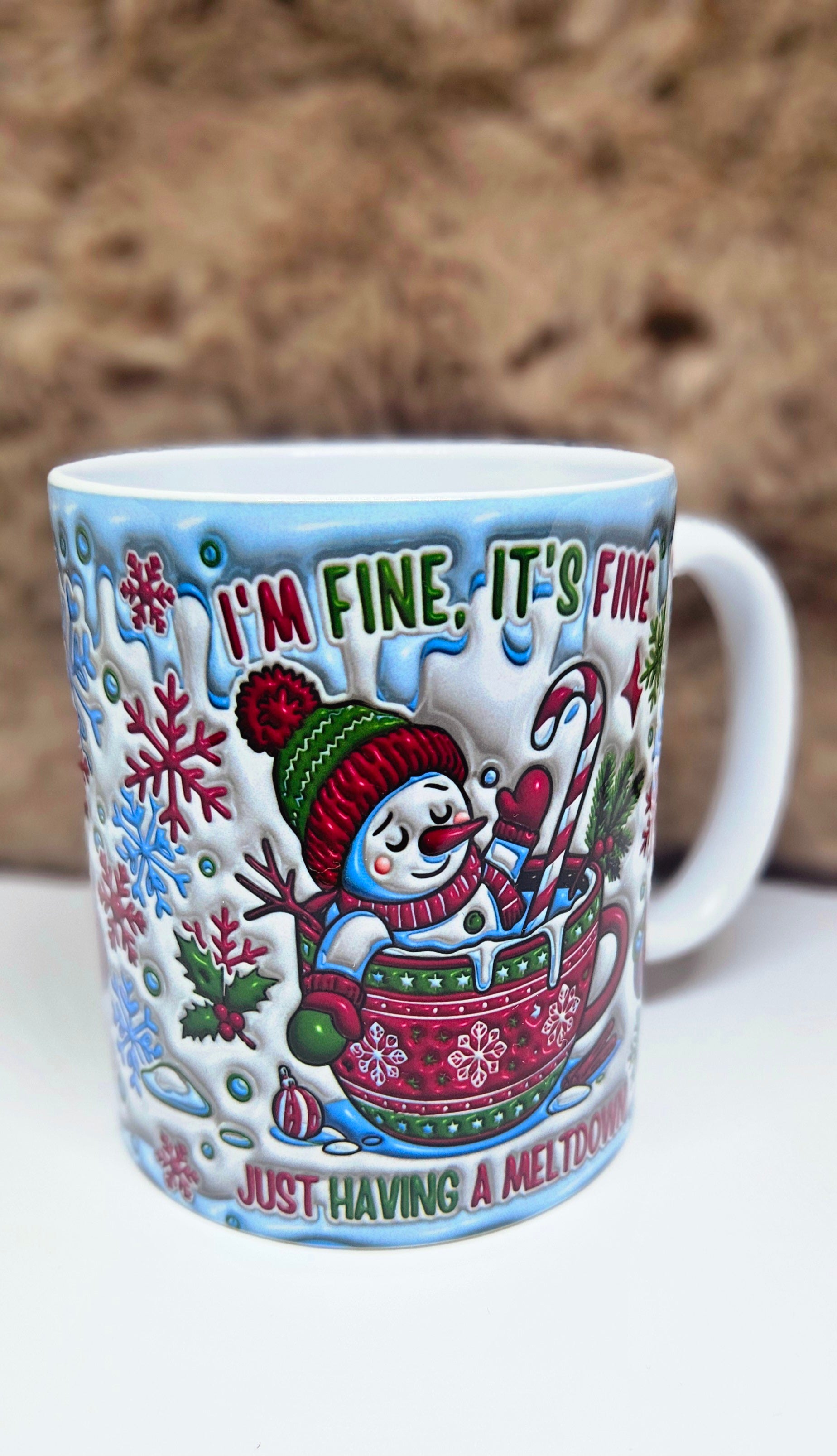 ❄️ Mug “I’m Fine, It’s Fine – Just Having a Meltdown” (Effet 3D) ☕