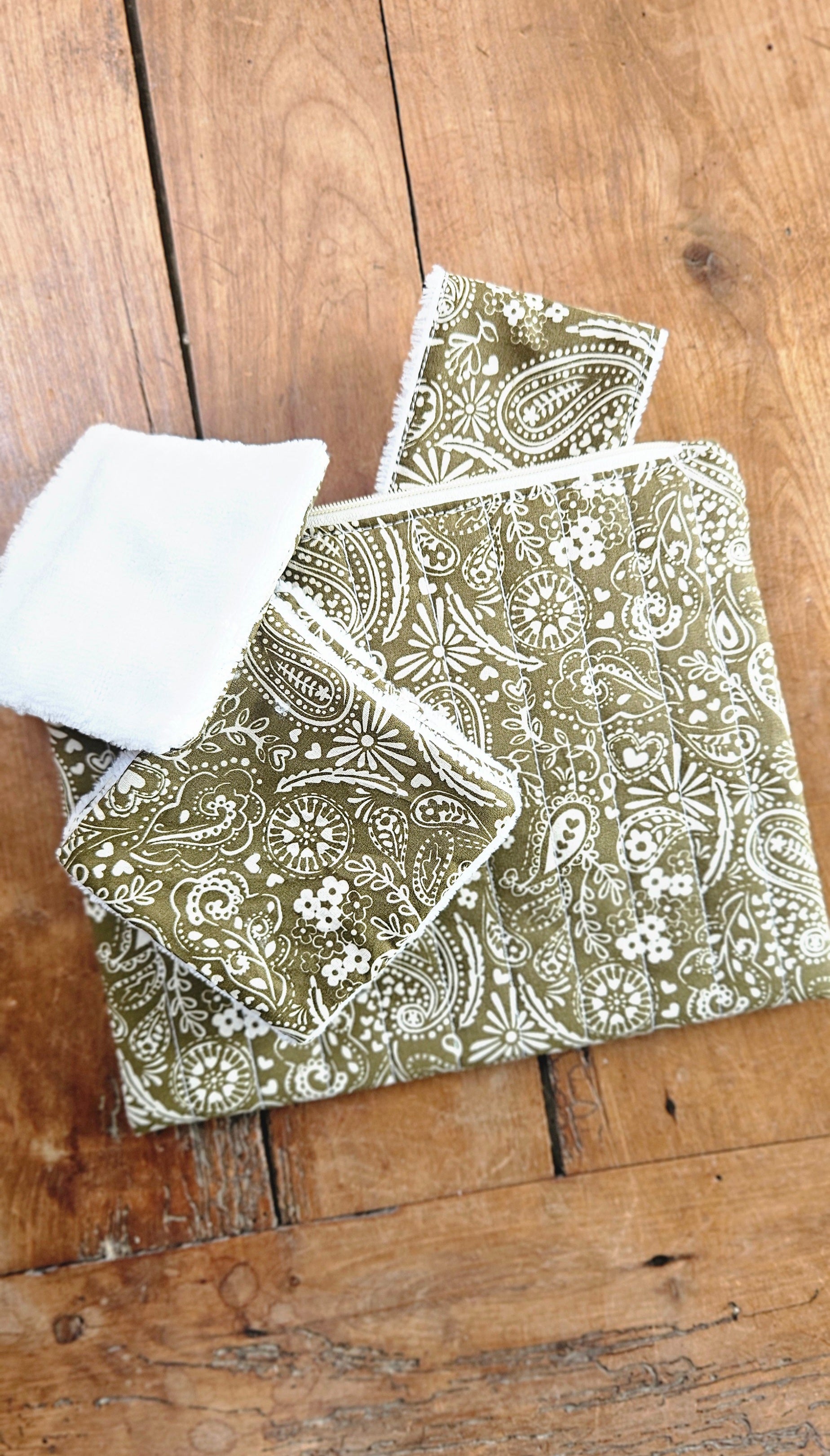 🌿 Lingettes démaquillantes réutilisables – Modèle Olive Bohème