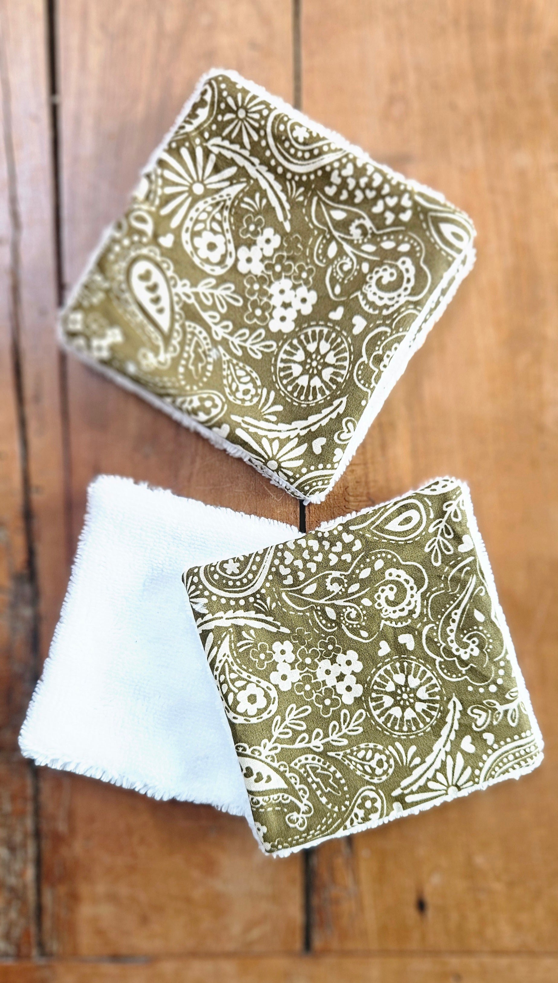 🌿 Lingettes démaquillantes réutilisables – Modèle Olive Bohème