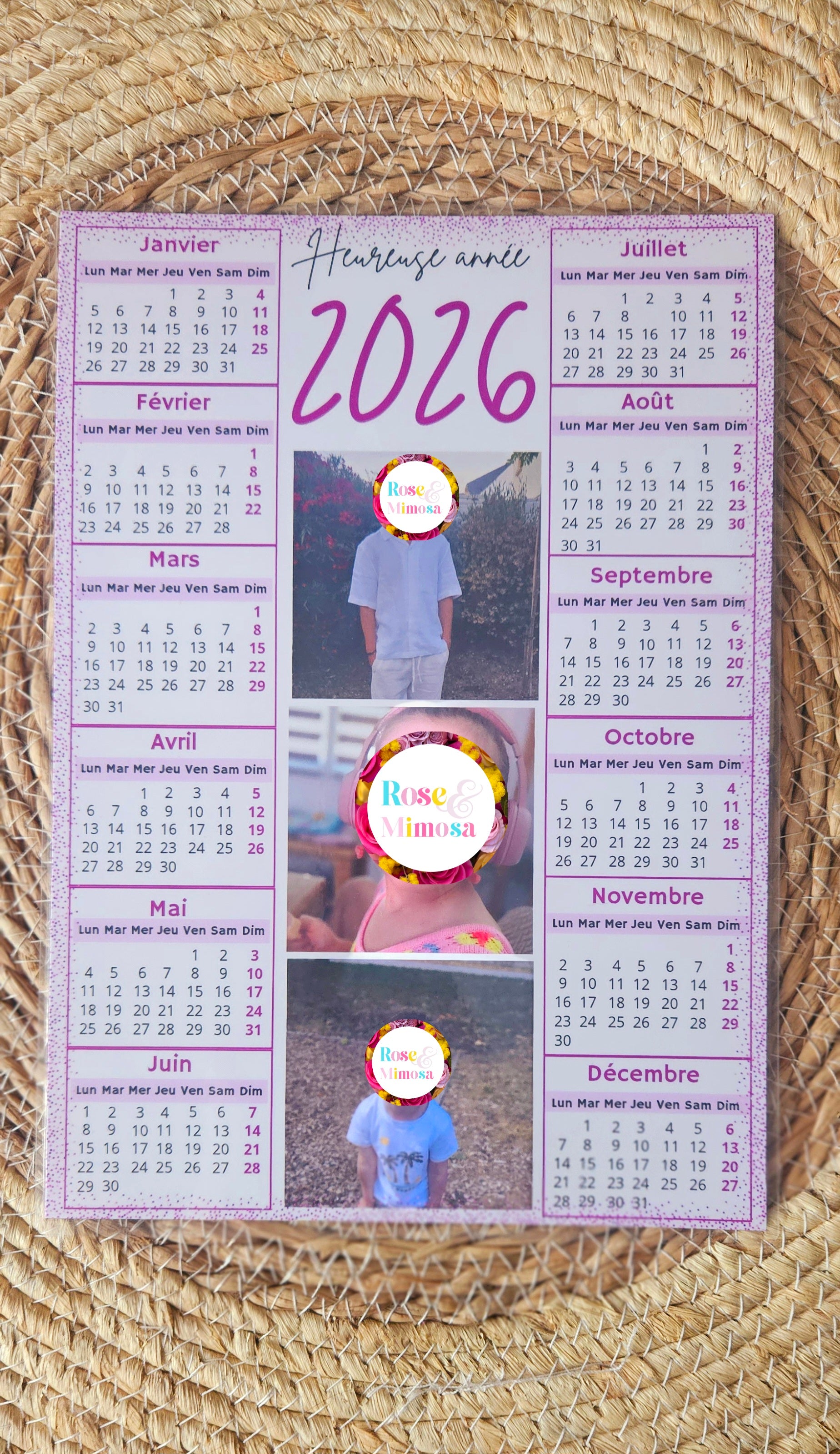 ✨️ Calendrier 2026 – Design Rose Étincelant