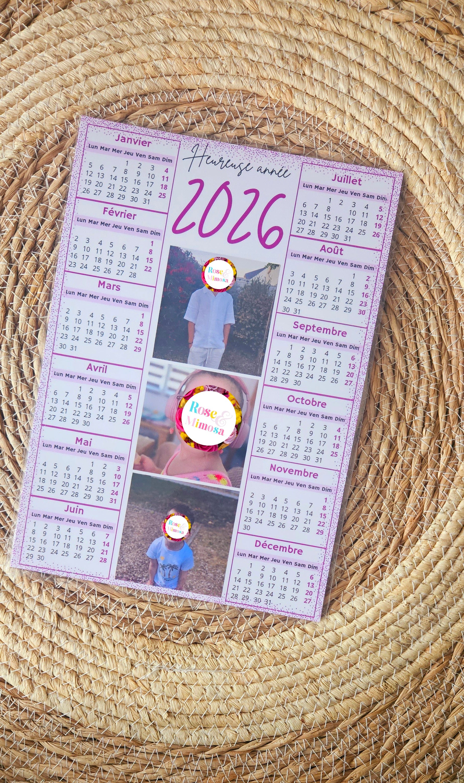 ✨️ Calendrier 2026 – Design Rose Étincelant