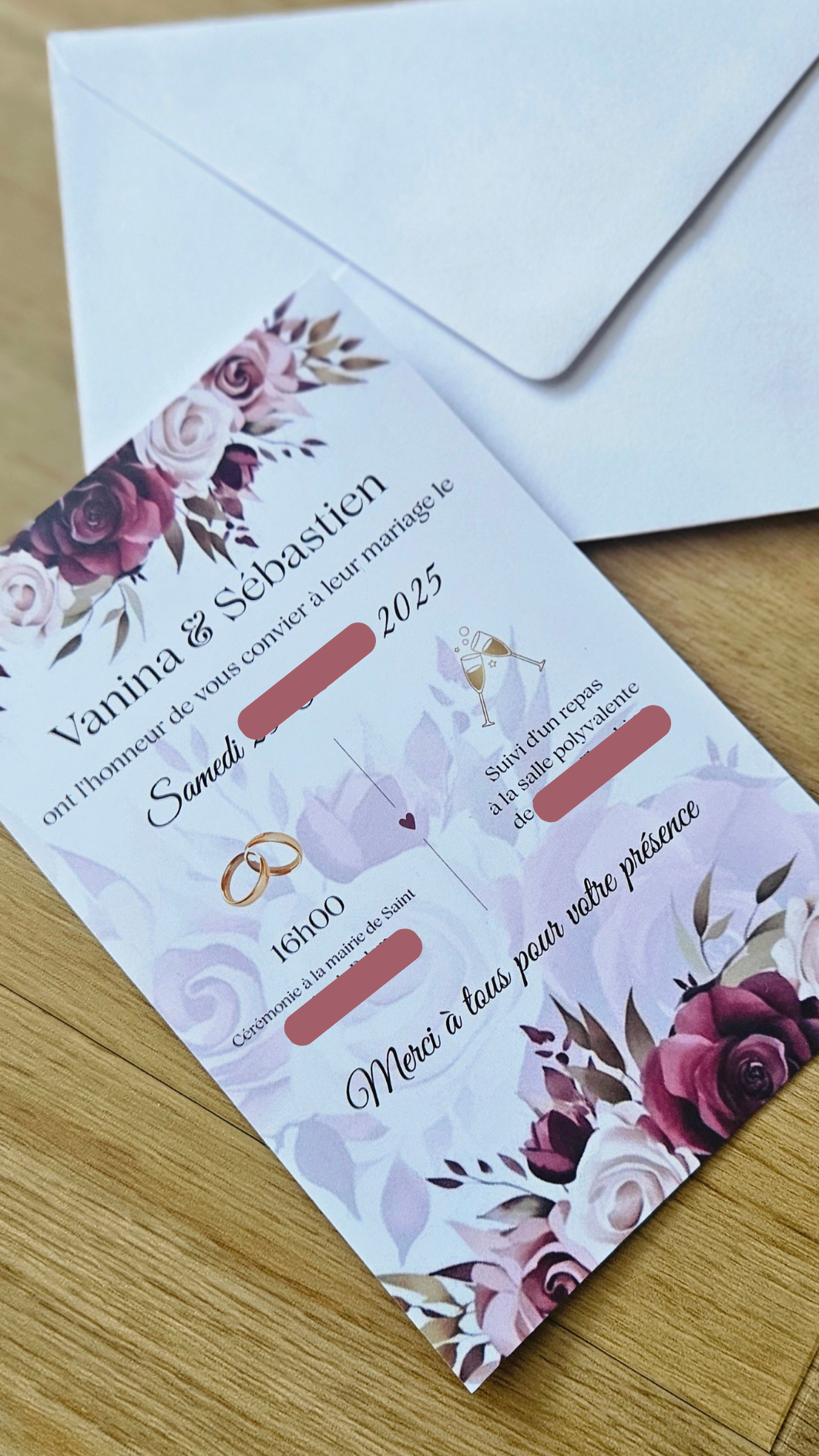 💌 Faire-part de mariage floral romantique