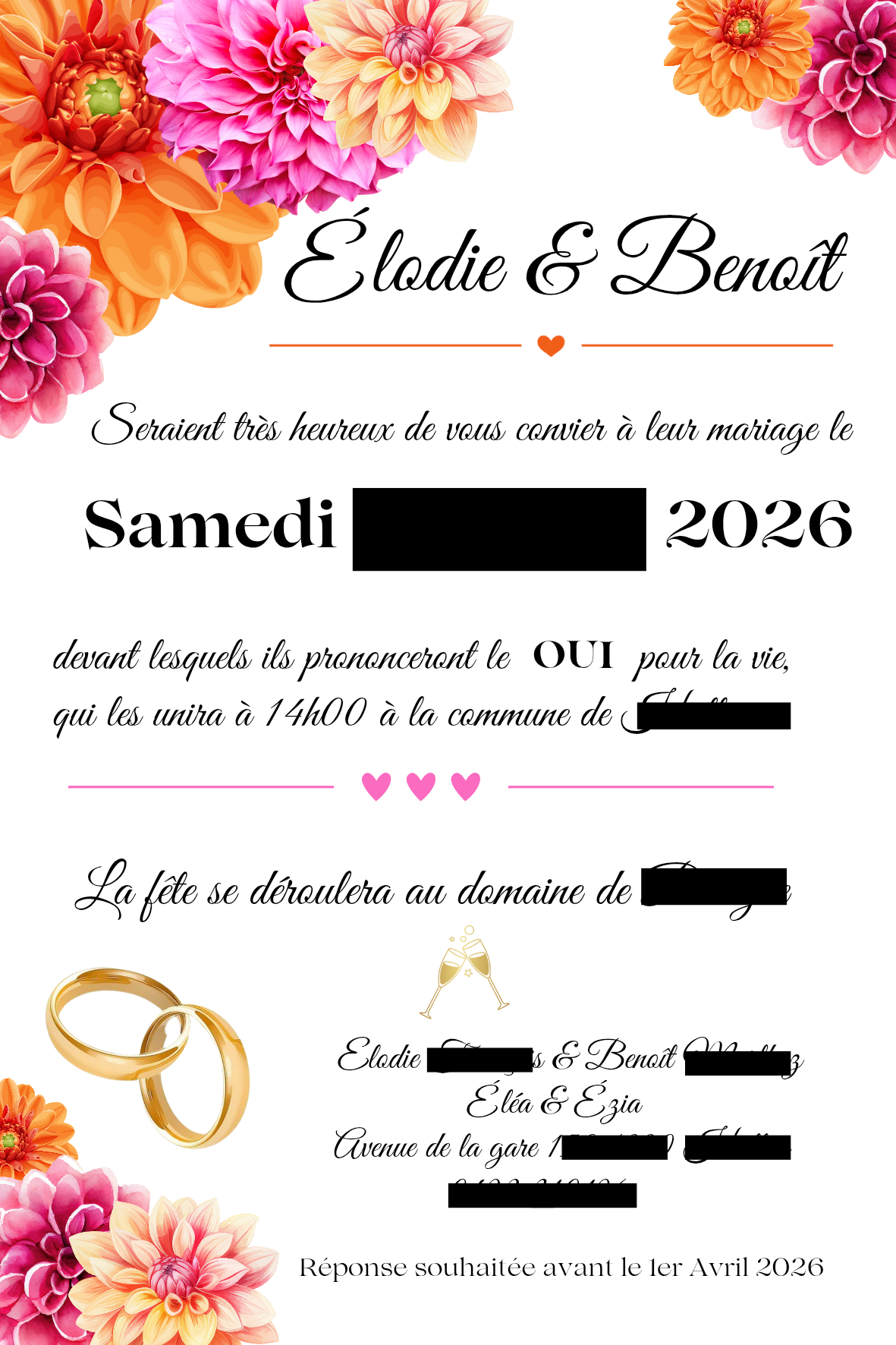 ✨ Faire-part de mariage 10x15 cm – Modèle Floral & Élégant 🌸💍
