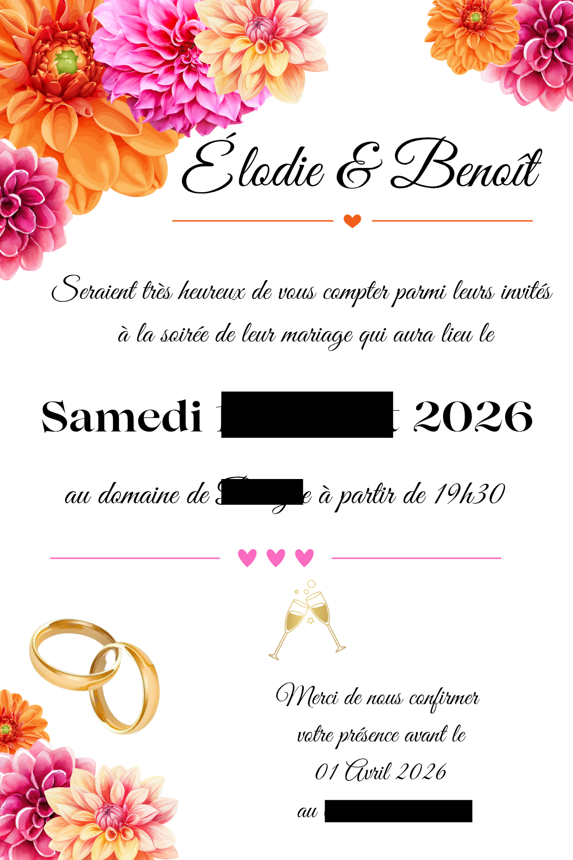 ✨ Faire-part de mariage 10x15 cm – Modèle Floral & Élégant 🌸💍