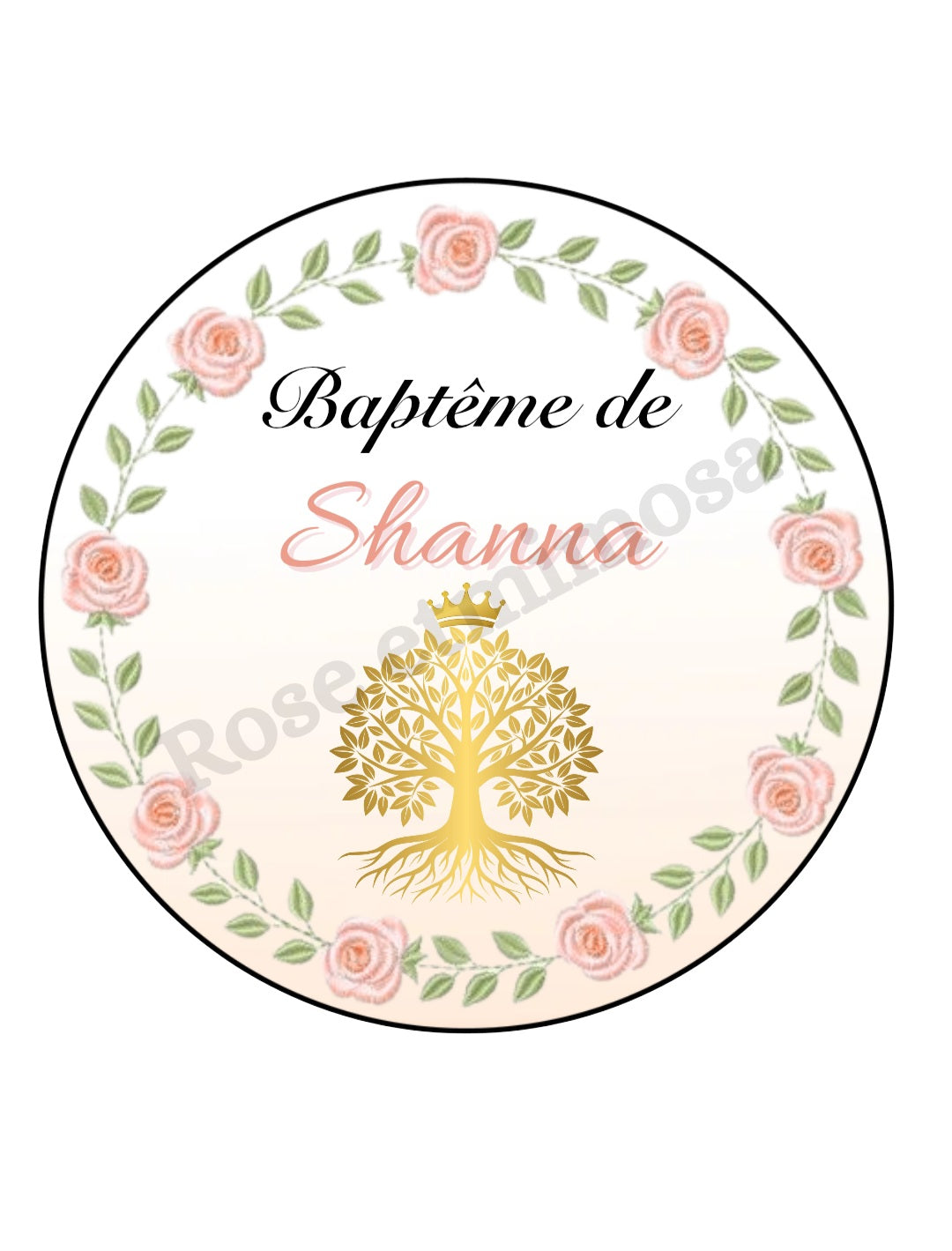 Gobelet Baptême Personnalisé – Arbre de Vie & Fleurs Roses (25 cl)