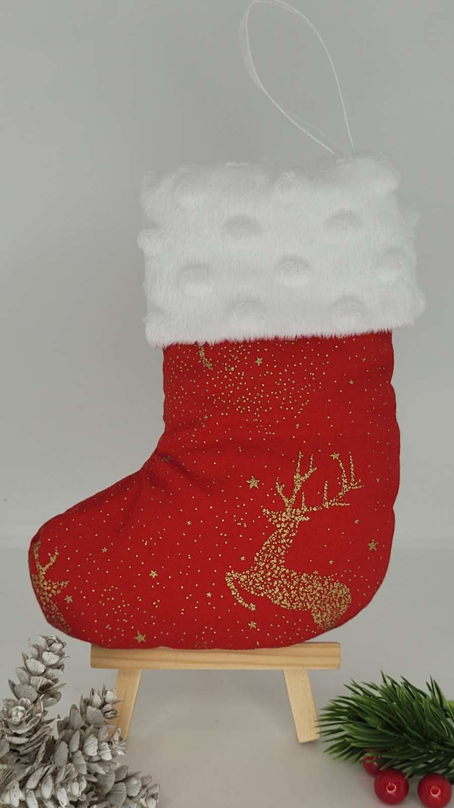 ❤️✨ Botte de Noël – Modèle “Renne Magique” (15 cm) – Personnalisable